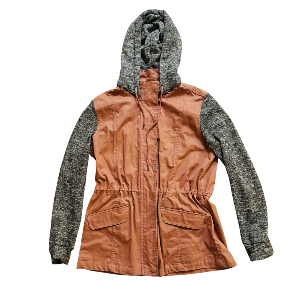 Love Tree Two-Tone Hooded Utility Jacket - Rust & Gray Sz S Great Condition